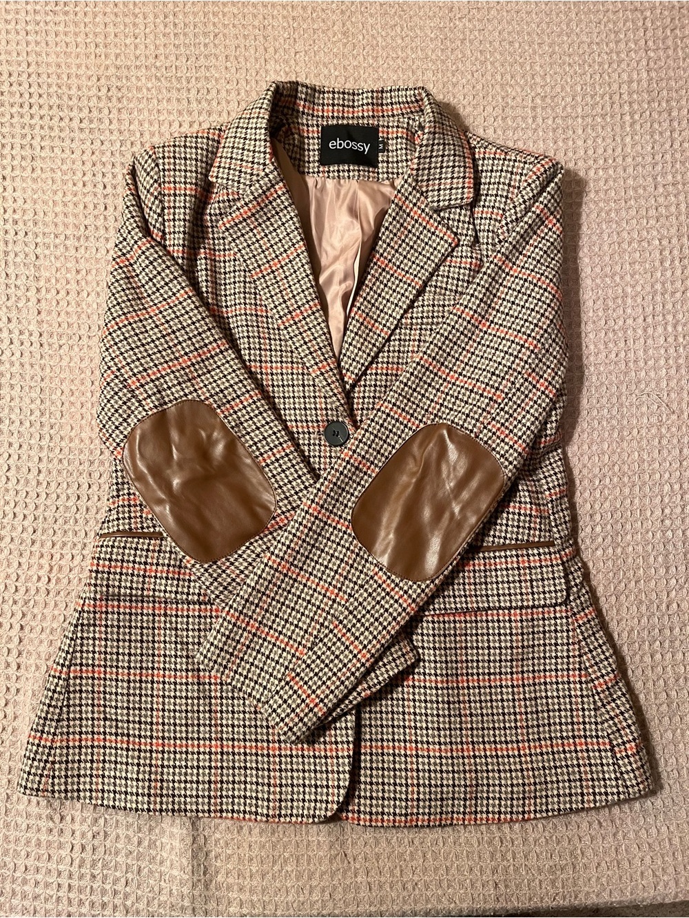 Ebossy Houndstooth Plaid
Blazer Faux Leather Elbow Patches women’s M